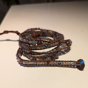 Chan Luu, beaded wrap bracelet, blue and brown tones.